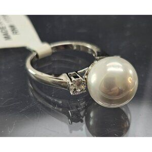 Sterling Silver Pearl and CZ Ring Large White Statement Piece Size 6.75 DH1395